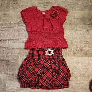 Adorable Kids Red Plaid Set with Floral Detail